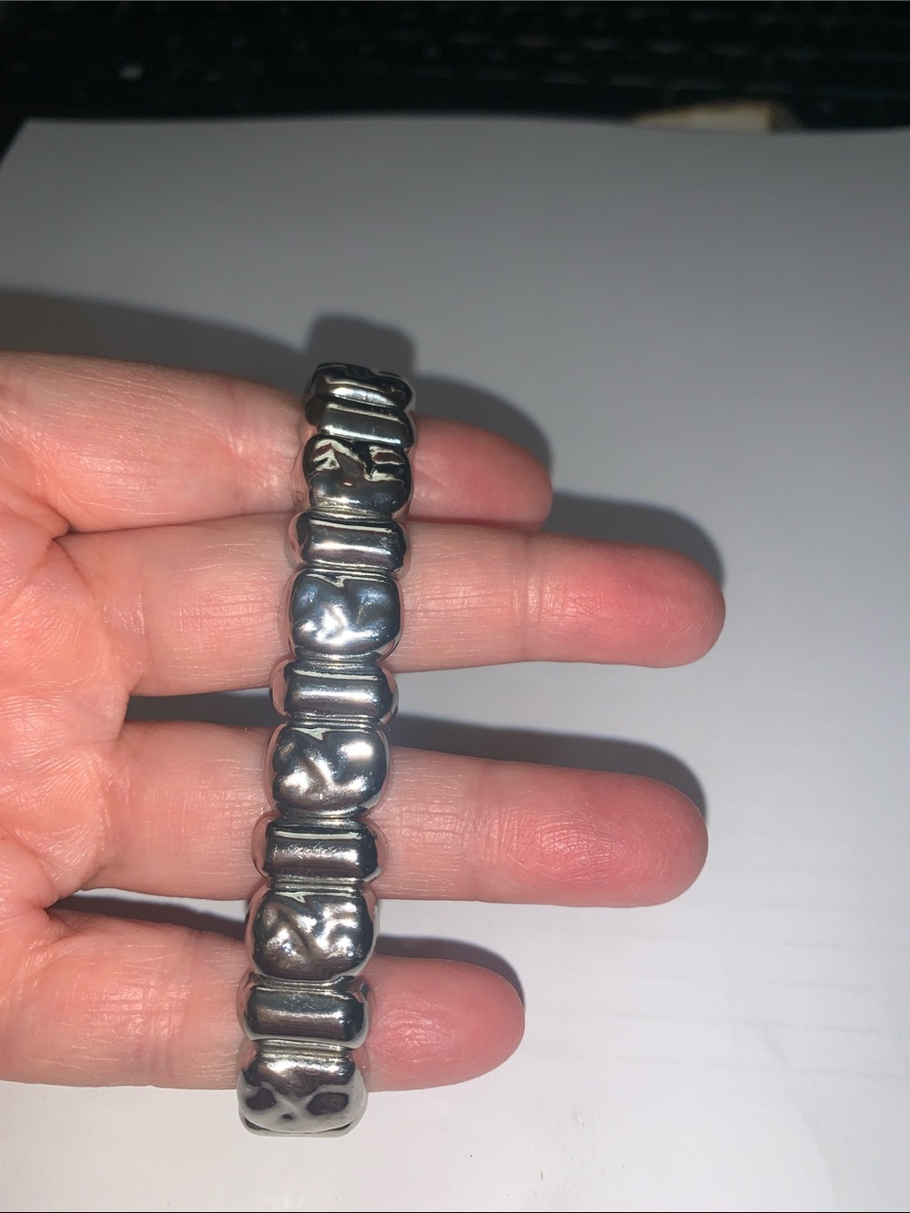 Polished Silver-Tone Beaded Stretch Bracelet